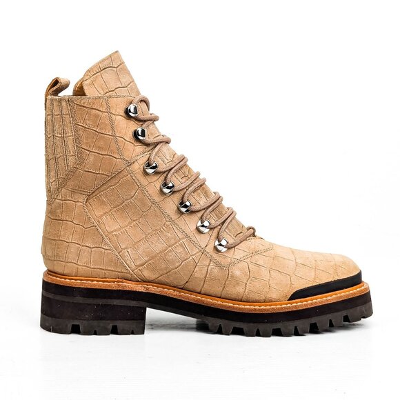 Marc Fisher Women Lizzie 2 Lace-up Platform Croc Beige Suede Combat Boots Sz 8.5 - Picture 4 of 8